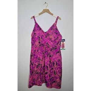 Lands' End Swim Dress Size XL Purple Floral UPF 50 New